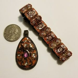 Multi-colored Pendant & Stretch Bracelet